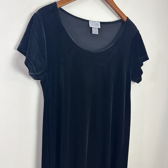 Vintage Cassini Dress Women M Black Velvet Maxi Short Sleeve 90s Y2K Whimsigoth - Picture 3 of 8